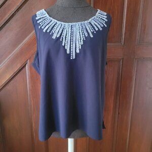 Chicos Womens Sleeveless Navy Top With Embellished Neckline Size 3 (xl)